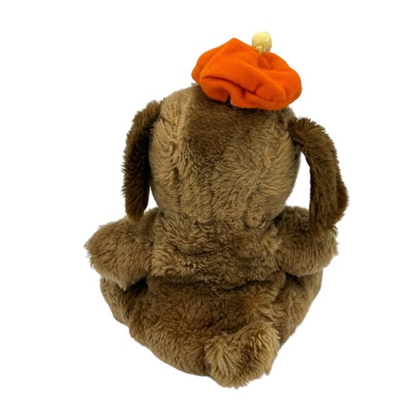 Dakin Brown Dog Plush Nutshells Stuffed Animal Toy Orange Hat and‎ Bow FLAW - Picture 5 of 7